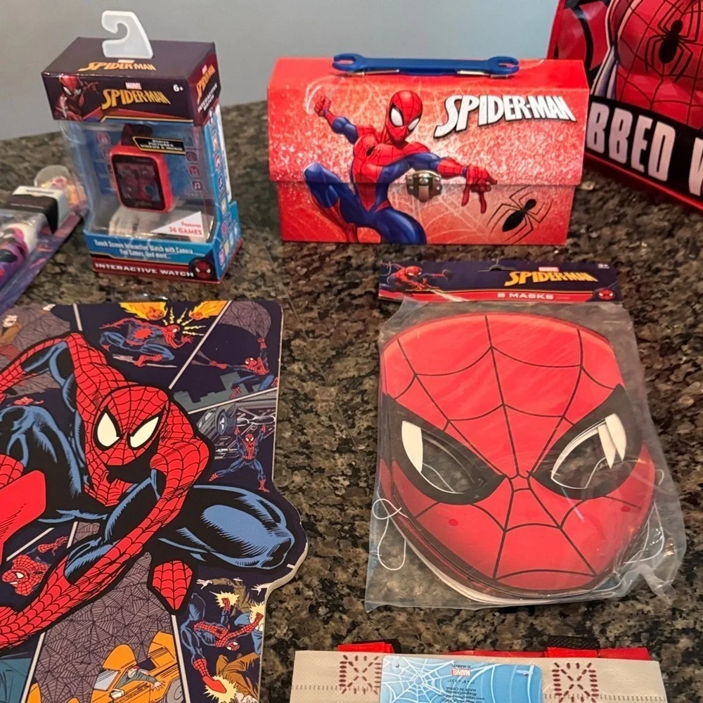 Spider-Man Marvel kids interactive game watch & decor and Party Supplies Set NWT